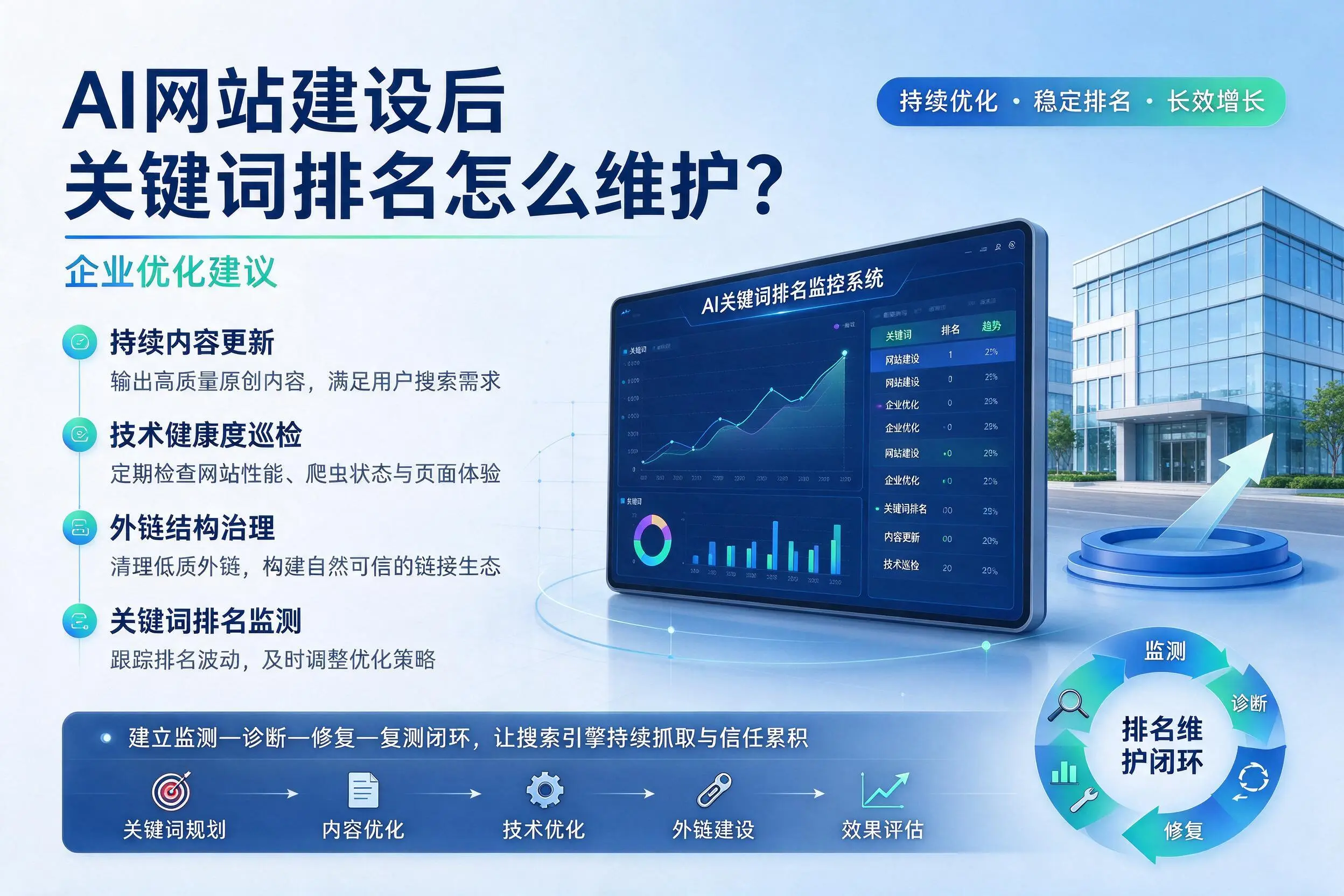 AI网站建设后关键词排名怎么维护？湖州企业优化建议