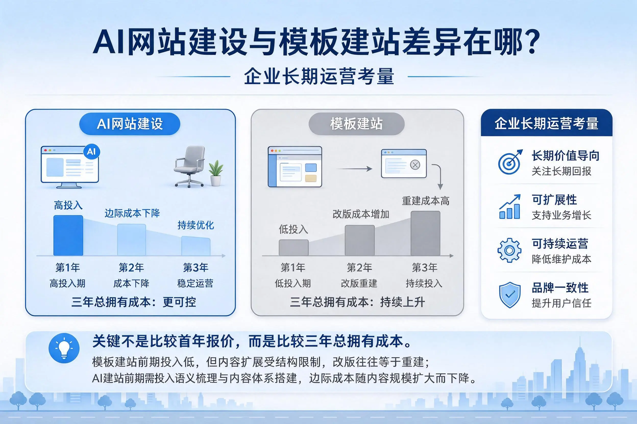 AI网站建设与模板建站差异在哪？湖州企业长期运营考量
